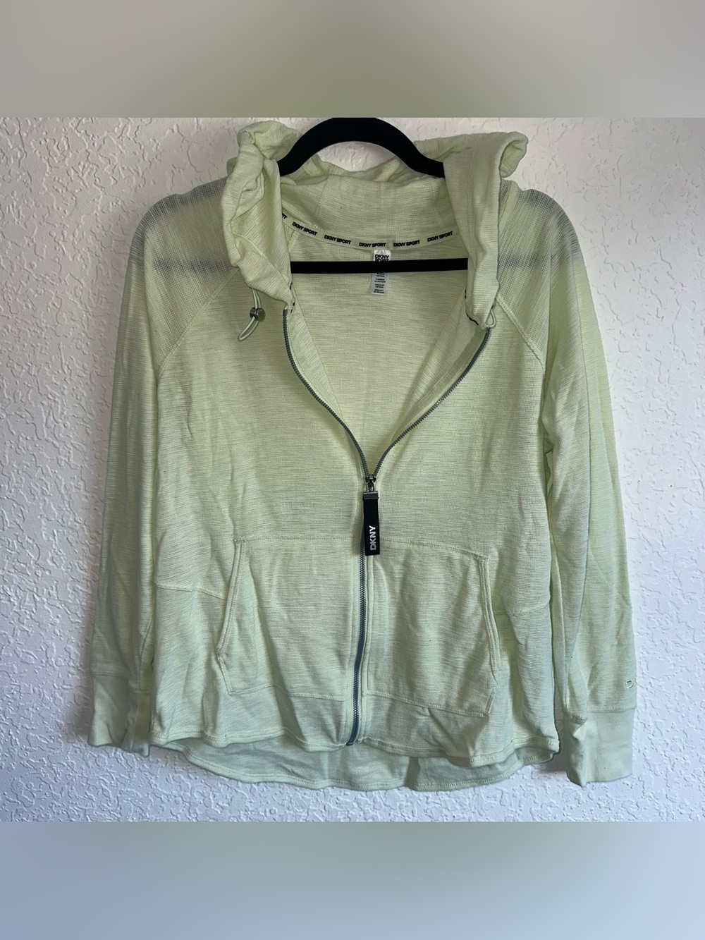 DKNY Sport Women's Slub Waffle Knit Zip Hoodie Iced Pear Lime Green Medium